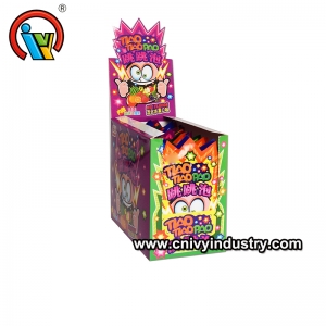 Novel packaging with popping candy bubble gum and a sticker inside