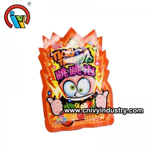 Novel packaging with popping candy bubble gum and a sticker inside