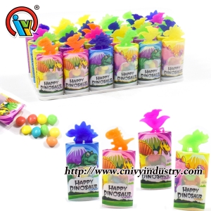 Chewing Gummy Candy In Dinosaur Bottle