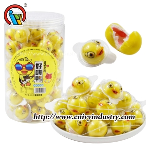 Liquid jam filled bubble gum candy