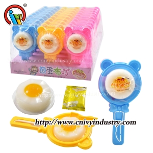 Poached egg pudding jelly candy with popping candy